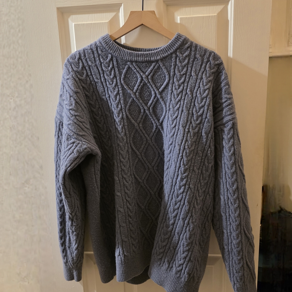 Elfric Eden Cable Knit Sweater Womens Large Blue-Gray Oversized Chunky Pullover